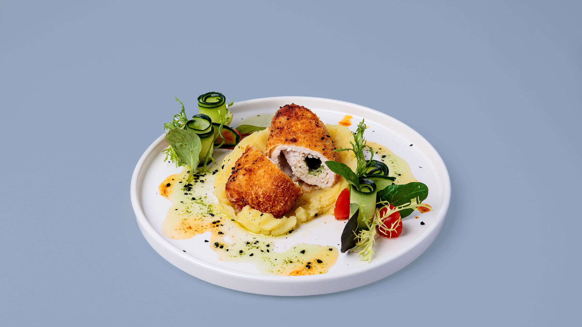 chicken-nuggets-filled-with-cream-ham-served-with-pineapple
